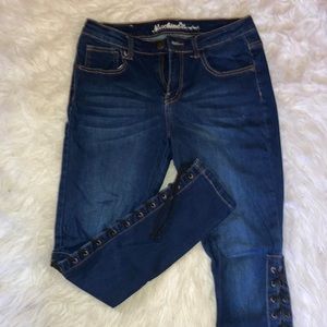 Lace-Up Dark Denim Jeans